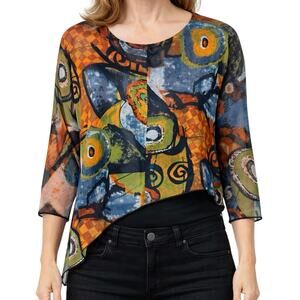 Shana Sz XS Sheer Mesh Asymmetrical Crop Cut Wearable Art to Wear Shirt Top